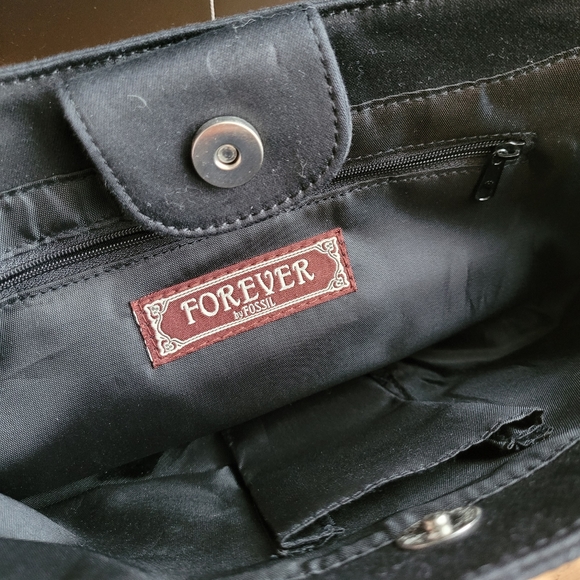 Forever by Fossil Beauty Parlor Tote Purse Handbag Applique Black Blue Red Y2K - Picture 5 of 10